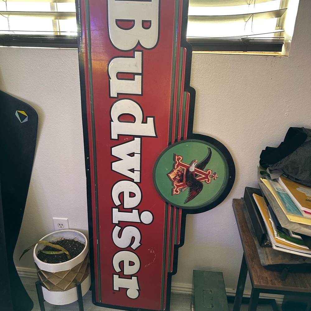 1994 vintage metal Budweiser sign 2ft tall 5ft wide